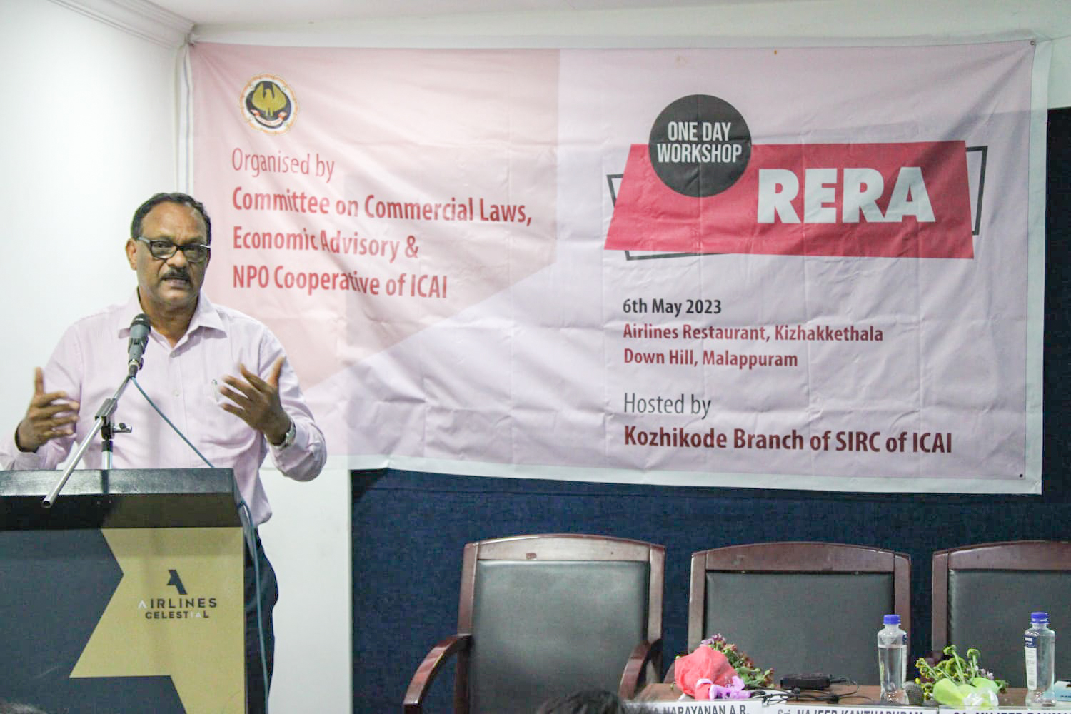 K-RERA Chairman P.H. Kurian leading a one-day workshop for Chartered Accountants about RERA at Airlines Celestial, Malappuram
